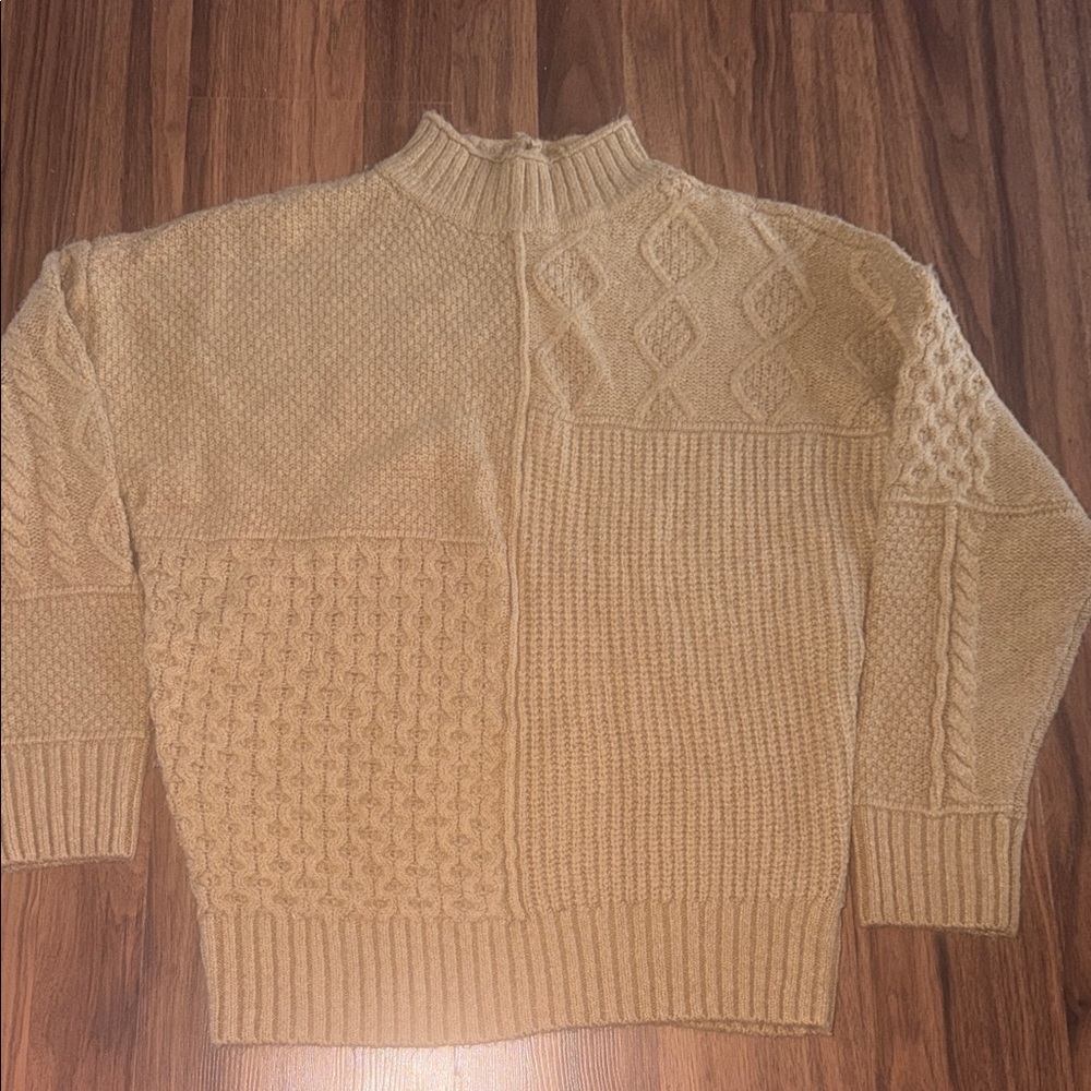 American Eagle Outfitters Tan Cable Patchwork Turtleneck Sweater